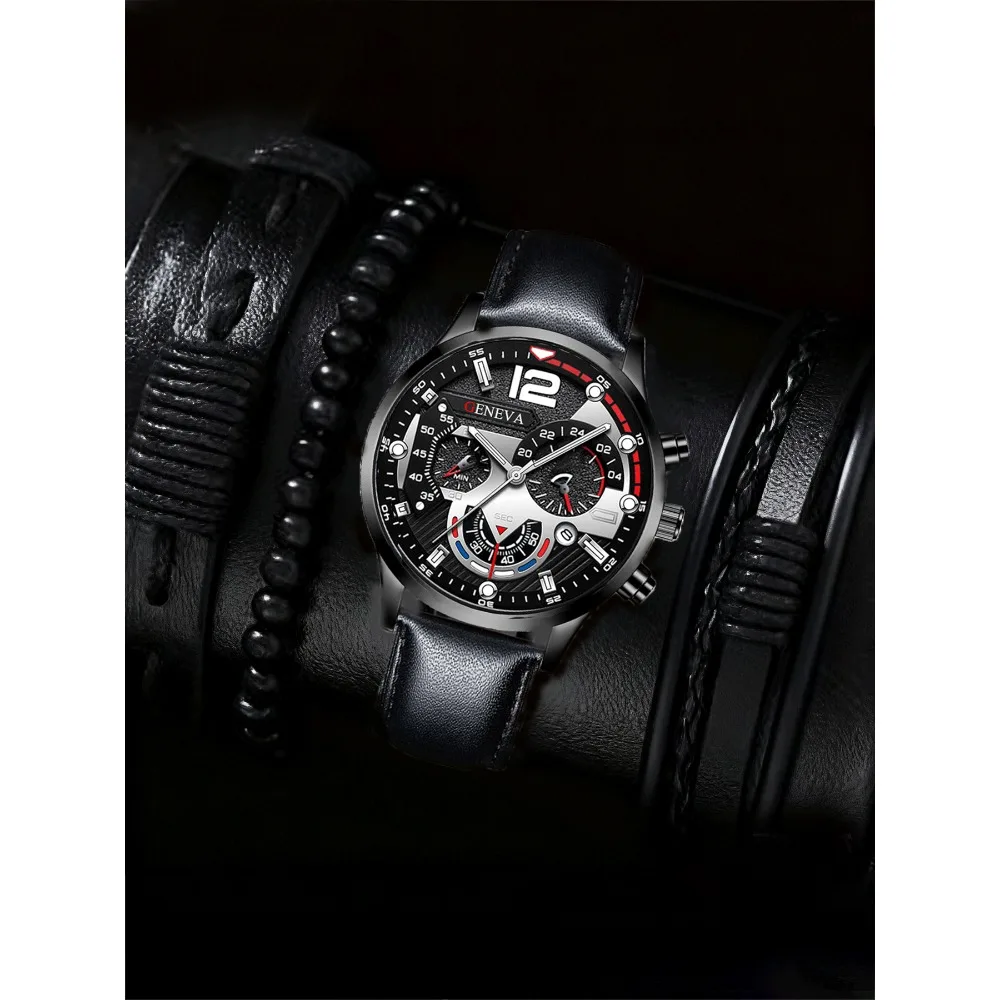 

5-piece men's watch fashion calendar six pin belt watch quartz watch men's watch watch set