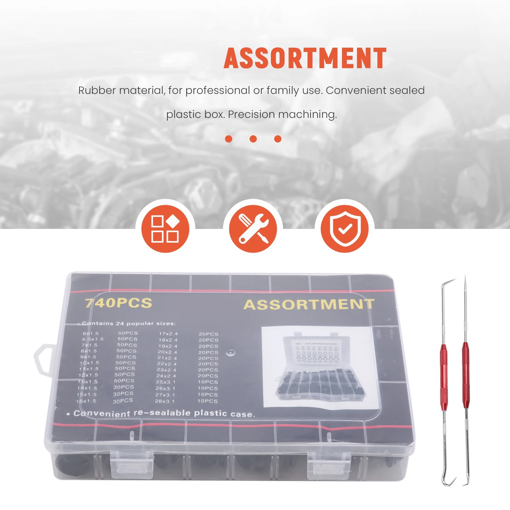ABUD-النتريل المطاط يا خاتم مجموعة مع أدوات هوك NBR حلقات الختم طوقا اورينج مقاومة للزيت ختم O-حلقة عدة