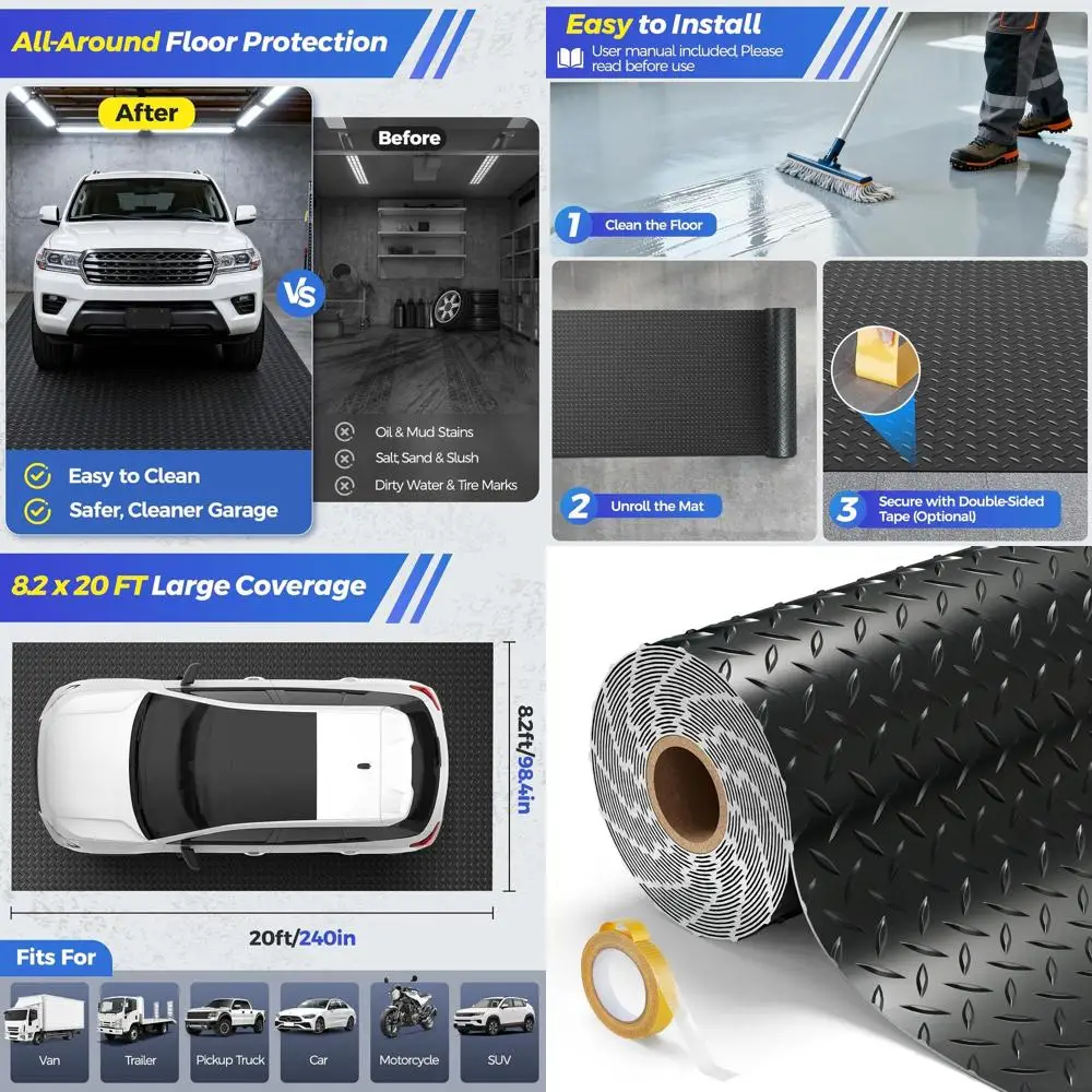 

Прочный резиновый коврик для гаража толщиной 2,8 мм, 8,2x20 футов, подходит для автомобилей, мастерских и прицепов