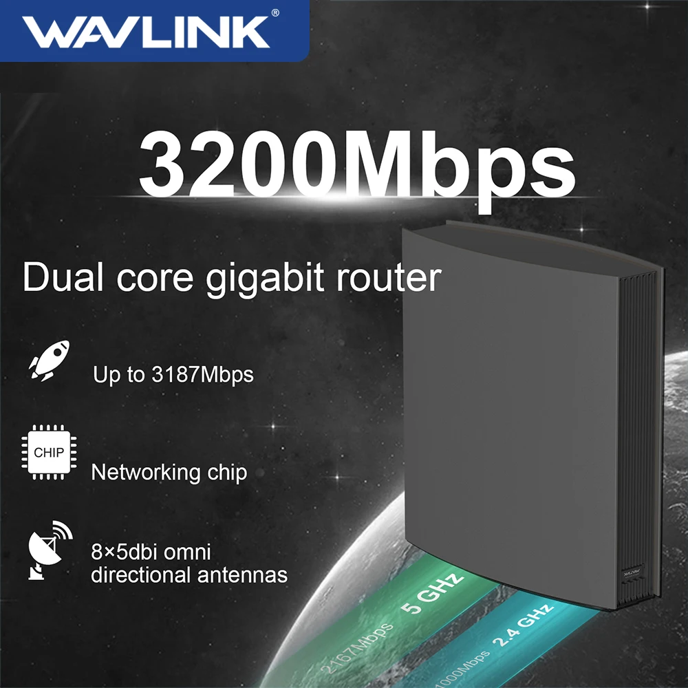 Wavlink AC3200 Smart WiFi Router Dual Band 5G MU-MIMO Gigabit Router for Home Wireless Repeate up to 3200 Mbps 8*5dBi Antennas