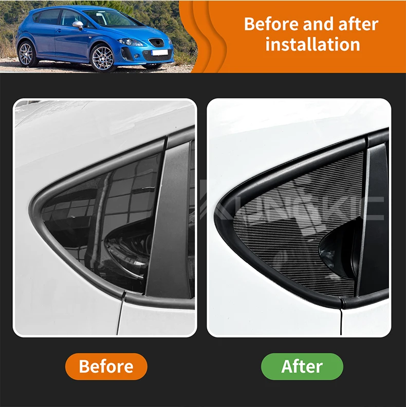 Für Seat Leon MK2 1P Altea 2005 2006 2007 2008 2009 2010 2011 2012 Dreieck Fensteraufkleber Kohlefasermuster glänzend schwarz – Detail 4