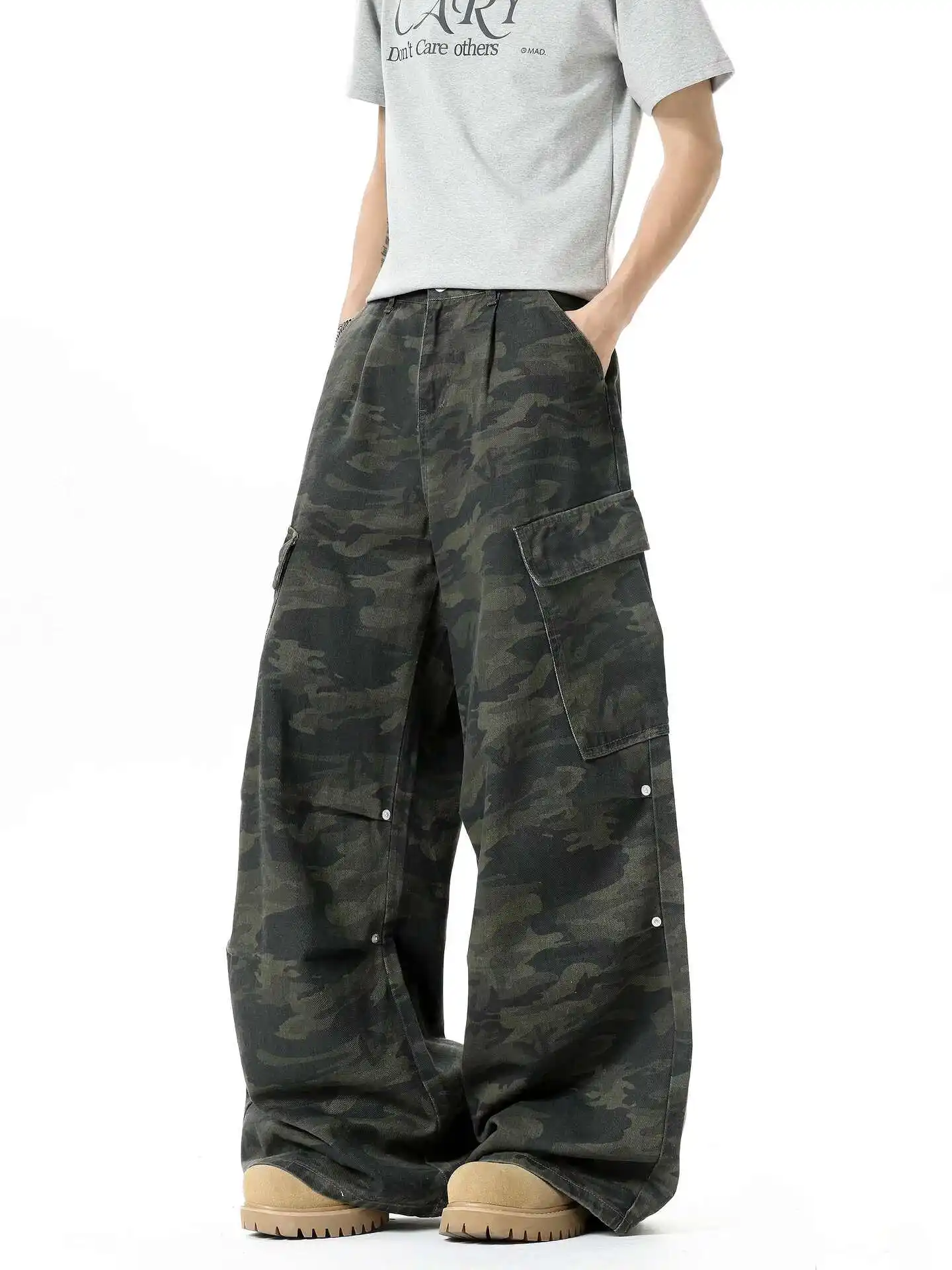 Women Army Green Oversize Camouflage Cargo Pants Harajuku Boyfriend Long Pants 2000s Y2k Vintage Baggy Wide Leg Trousers Autumn