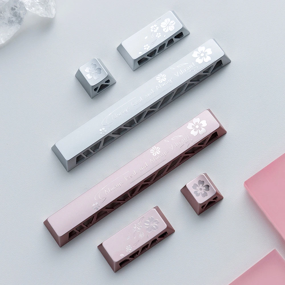 3Pcs Sakura Hollow Aluminum Alloy Keycap Set Includes 6.25u Spacebar 2.25u Shift & 1U ESC Key Artisan DIY Modification Keycaps