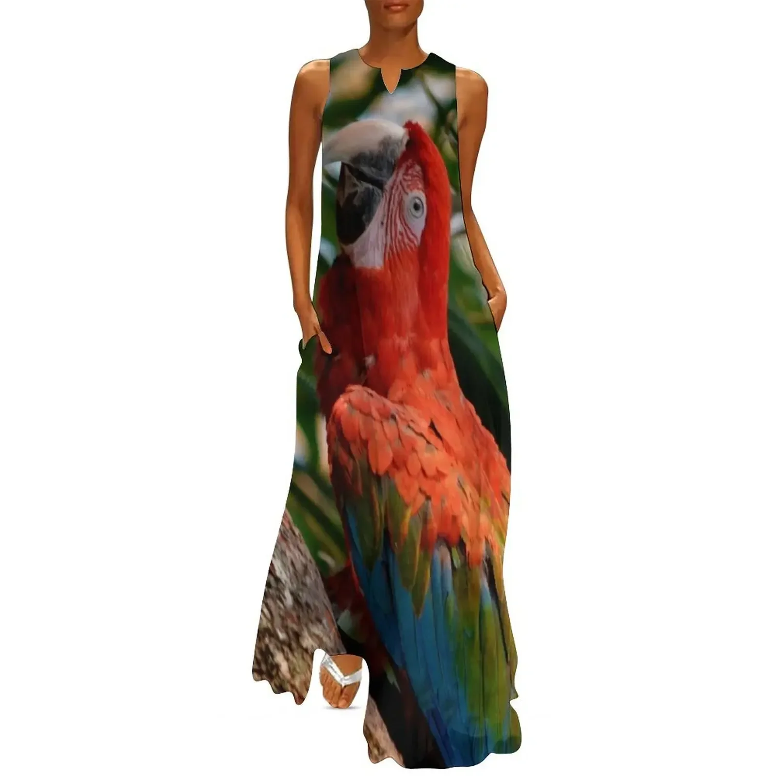 

Ara red-and-green macaw Long Dress summer clothes party dress women elegant luxury Beachwear Dress