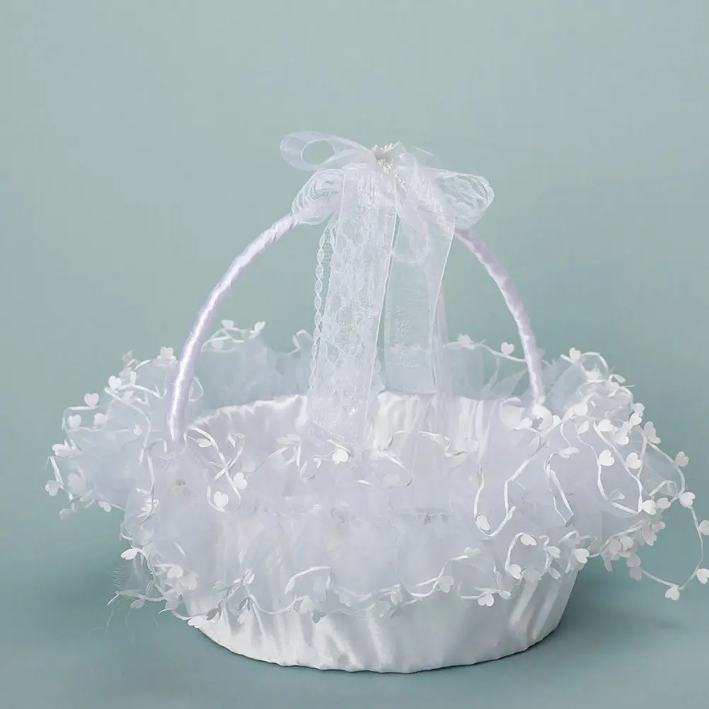 Wedding Lace Basket Premium Material Portable Flower Basket Romantic Decoration Candies Holder Gift Container Photography