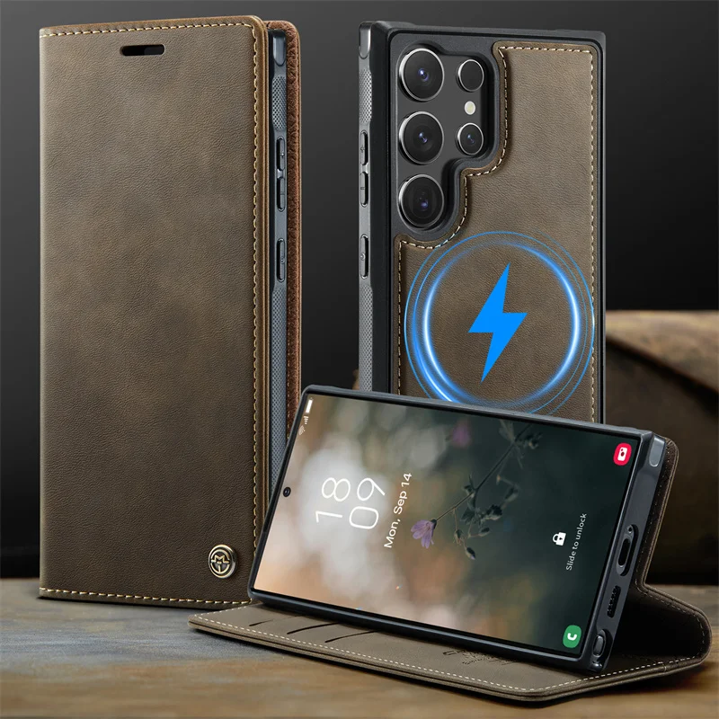 

Magnetic PU Leather Flip Card Wallet Phone Case For Samsung Galaxy S20 S21 S22 S23 S24 S25 Ultra Plus FE Wireless Charging Cover