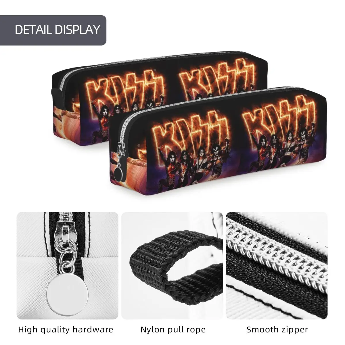 KISS The Band - Destroyer Fire Log Pencil Cases Large Capacity Pen Bags Pen Box Students Stationery Pencil Pouch Cosmetic bag