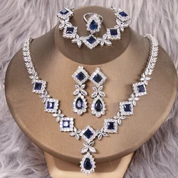 Emmaya Zircons Luxury Big Green CZ Women Wedding Costume Jewellery Necklace 4 pcs African Dubai Bridal Party Jewelry Sets