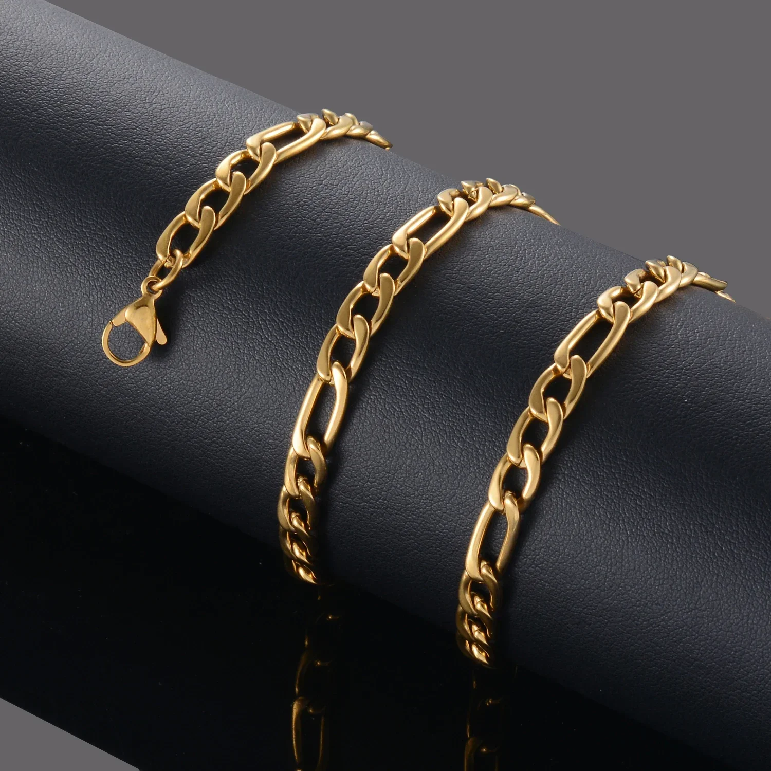 Premium Gold Stainless Steel Figaro Chain Unisex 3-9.5mm