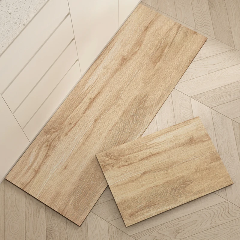 

VIKAMA 2PC Non-Slip Carpet Kitchen Entrance Bathroom Floor Mats Scandinavian Style Imitation Wood Grain Home Decoration