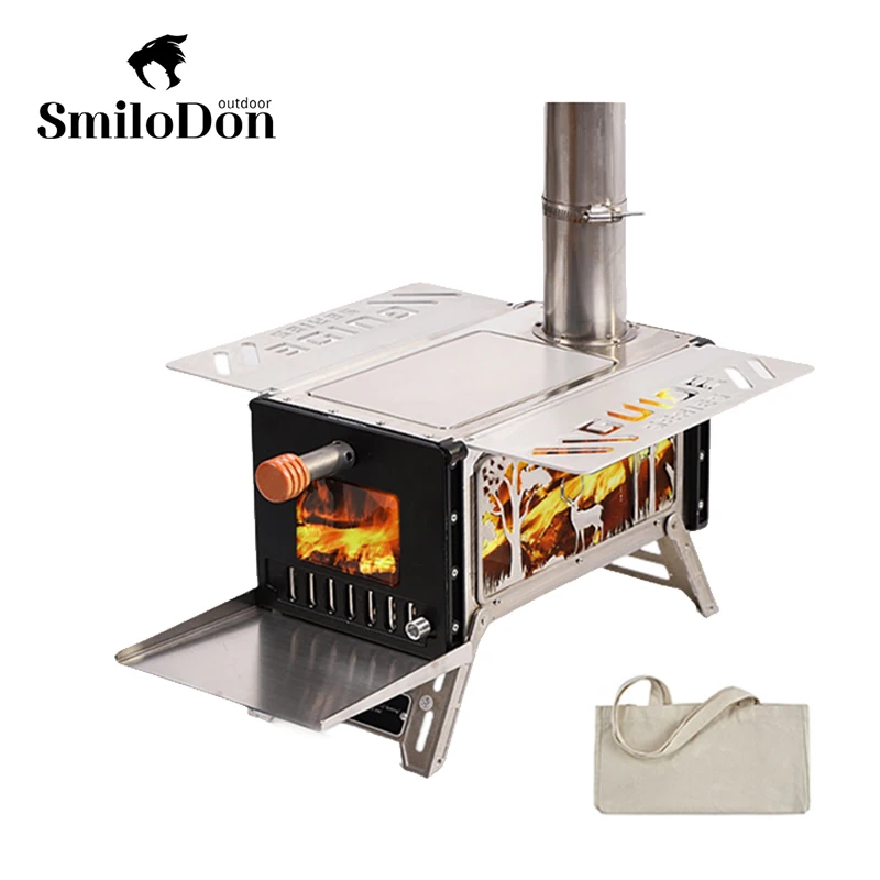 Smilodon-Camping Brazier Tent Stove Lightweight Fire Wood Heater with Chimney Hot Tent Wood Burner Outdoor Furnace Cookware