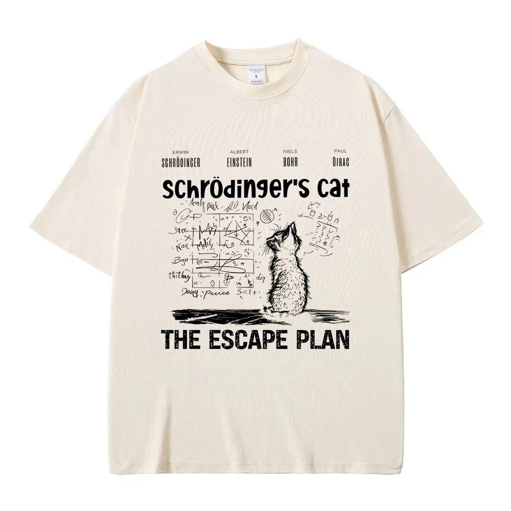 Schrodinger Cat The Escape Plan Funny Meme Print T-shirt Men Women Casual Cotton Vintage T Shirt Men's Fashion Oversized T-shirt