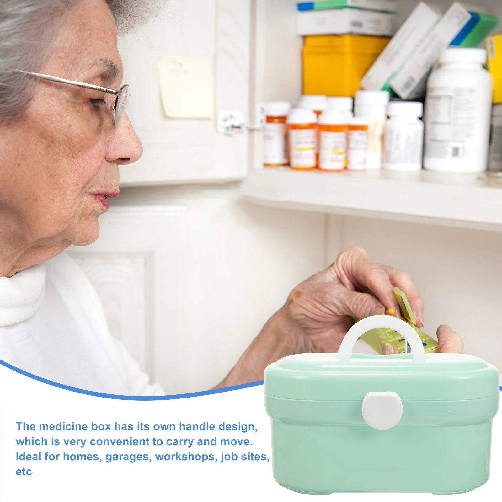 Children'S Medicine Box Portable Double Layer Storage Organizer Durable Plastic Medicine Container For Home Travel Green