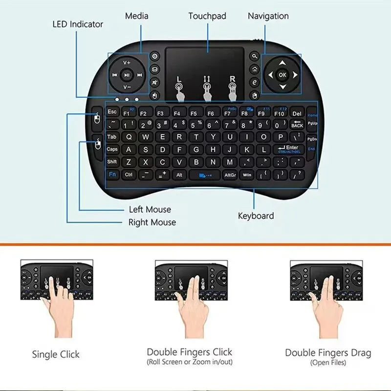 I8ワイヤレスキーボード,2.4GHz,ミニ,英語,ロシア語,タッチパッド,空中マウス,リモコン,ラップトップ,TVボックス,プロジェクター