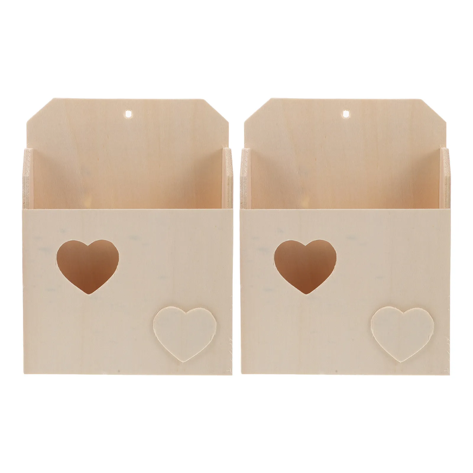 2Pcs Cartoon Kids Photo Envelope Box Unfinished Wooden Mailbox Craft Storage Box DIY Coloring Frame Classroom Mail Decor