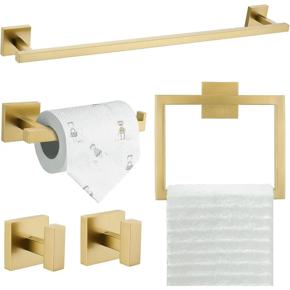 

5-Piece Brushed Gold Stainless Steel Wall Mounted Towel Bar Set, 23.6 for Classic Bathroom Accessories