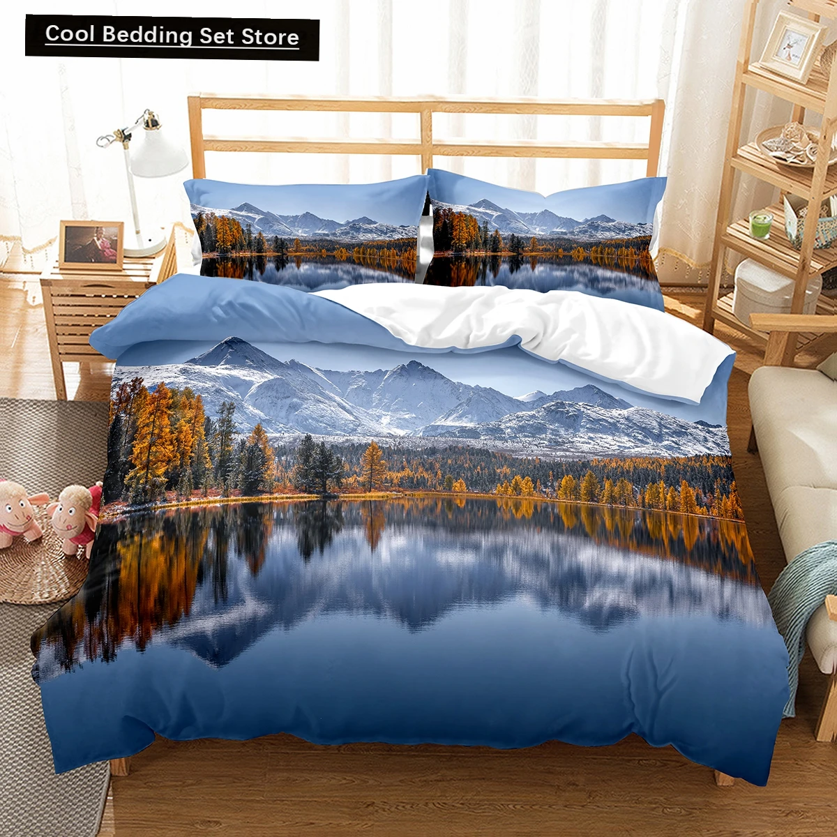 

Altai Mountains King Queen Duvet Cover Natural Landscape Bedding Set Forest Lake Scenery Quilt Cover Polyester Comforter Cover