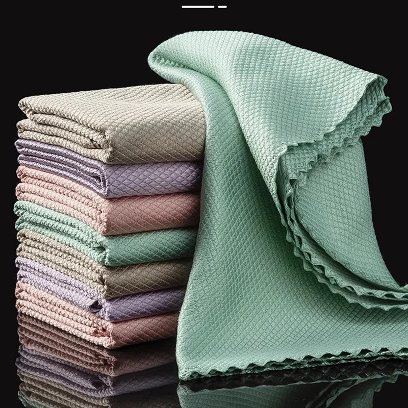 Paño de limpieza de vidrio de microfibra, trapo sin pelusa para ventanas, coche, cocina, espejo, sin rastro, pulido de escamas de pescado reutilizable, 10/20 piezas