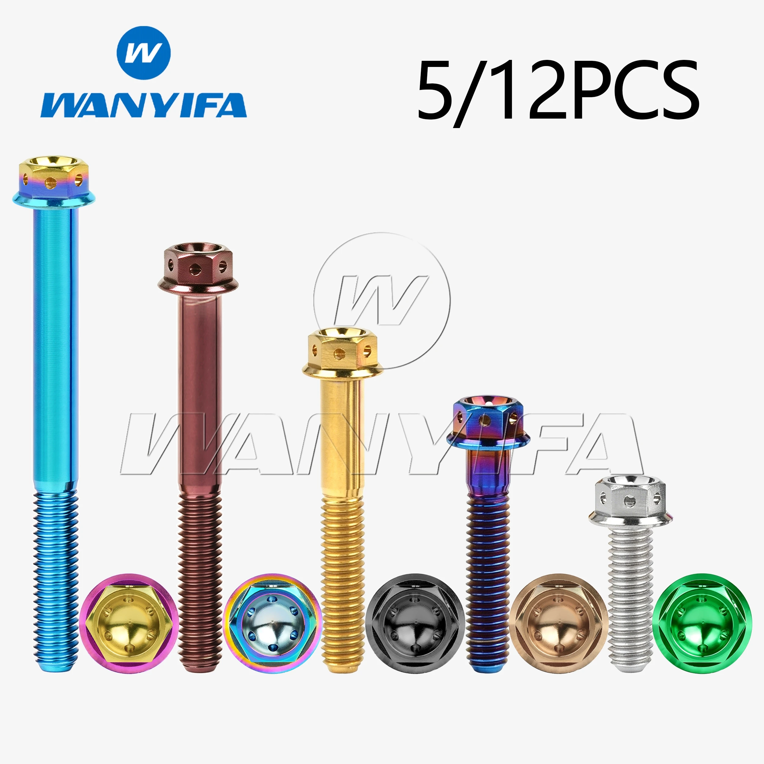Wanyifa 5/12pieces Titanium Bolts M6x10-60mm Flange Cup-shaped external hexagon Screws with Hole for Motorcycle Modifications