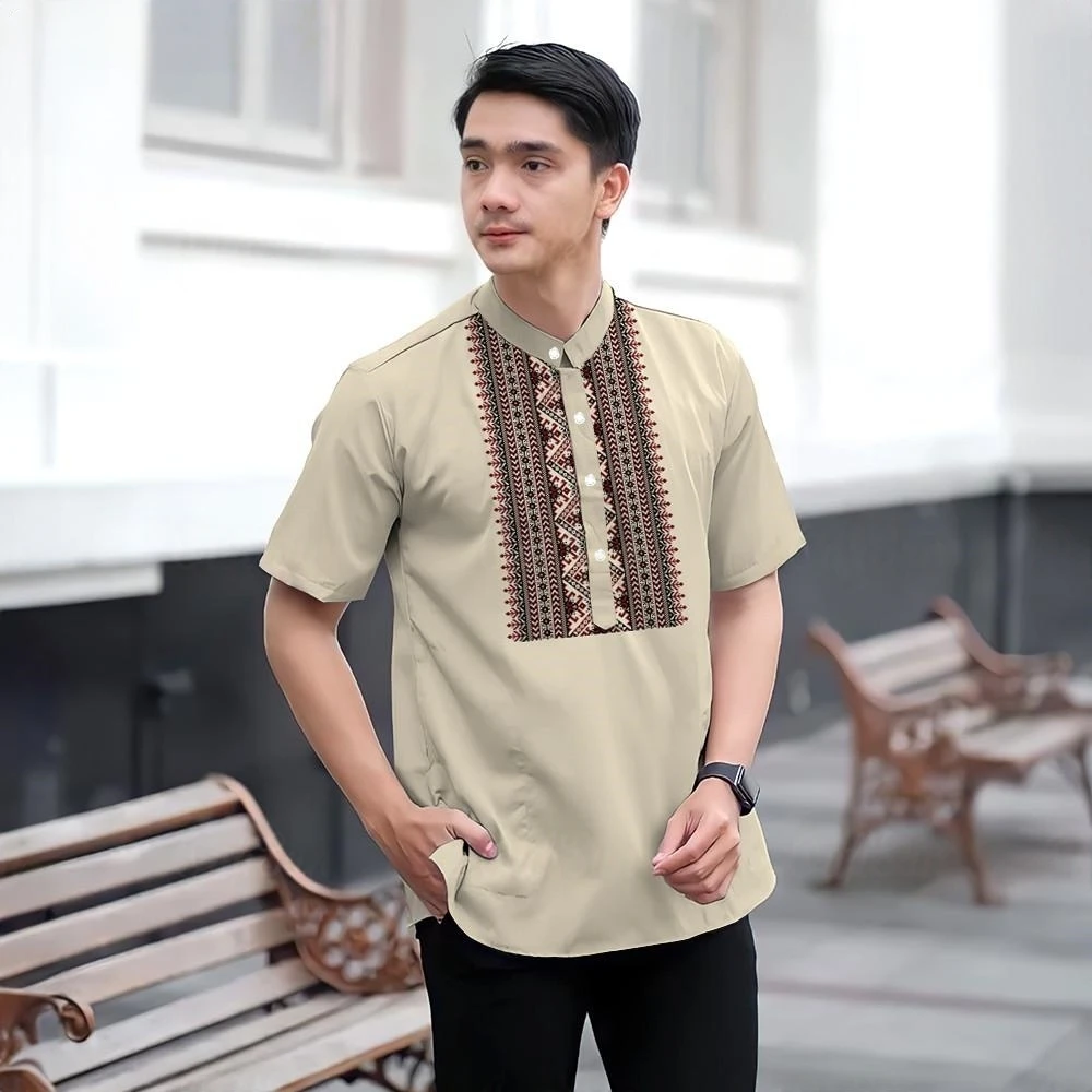 Camicia da uomo Collezione Raya Colletto in piedi stile casual stampato in 3D Adatto alle celebrazioni del Ramadan Raccolte di abbigliamento musulmano