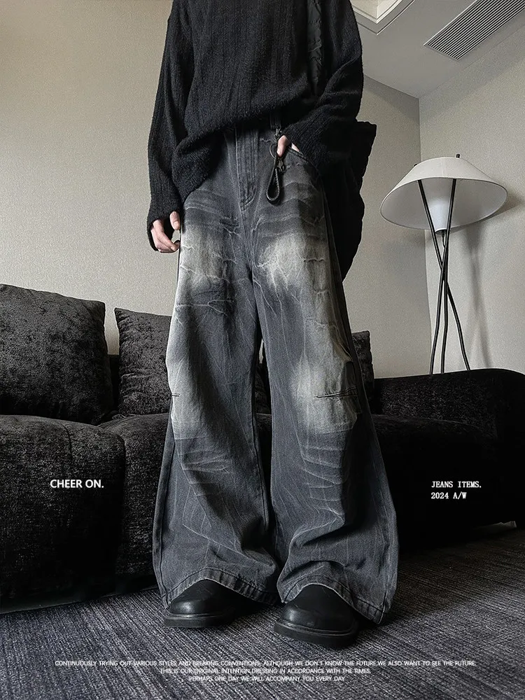 Retro American High Street CleanFit Washed Outdated Straight Leg Wide Leg Casual Jeans for Men And Women Casual Leisure Denim...