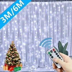 USB Curtain String LED Lights, Decoração de Natal, Exterior, Fairy Light, Quarto, Festa de Casamento, Feriado, 8 Mode, 3m, 4m, 6m