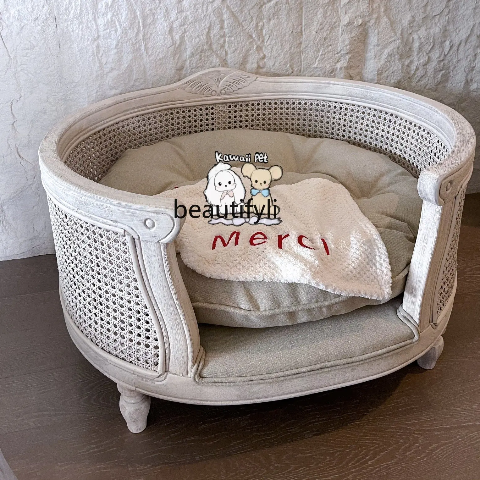 French Retro Pet with Love at First Sight Small Bed York Teddy Bichon Doghouse Cathouse