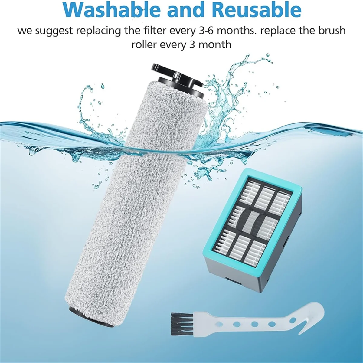 3831 Rullo spazzola per aspirapolvere + Parti di ricambio filtro per lavapavimenti Bissell Crosswave HF2/3845N/3831