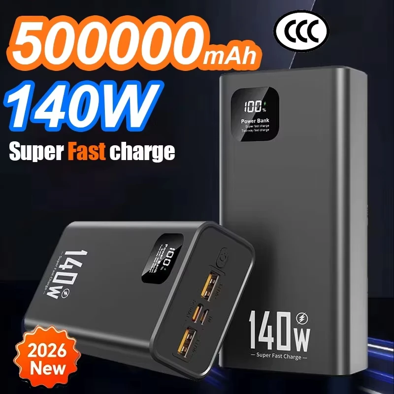 

Новый портативный внешний аккумулятор Power Bank 500000 мАч, 140 Вт, с супербыстрой зарядкой для iPhone, Huawei, Samsung, Xiaomi