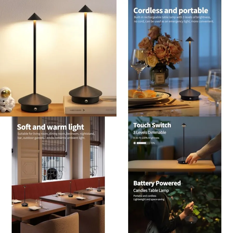 Modern Cordless Table Lamp Set of 2, Portable LED Desk Lamps, 5000mAh Rechargeable Battery Operated Lighting for Bedroom Dining