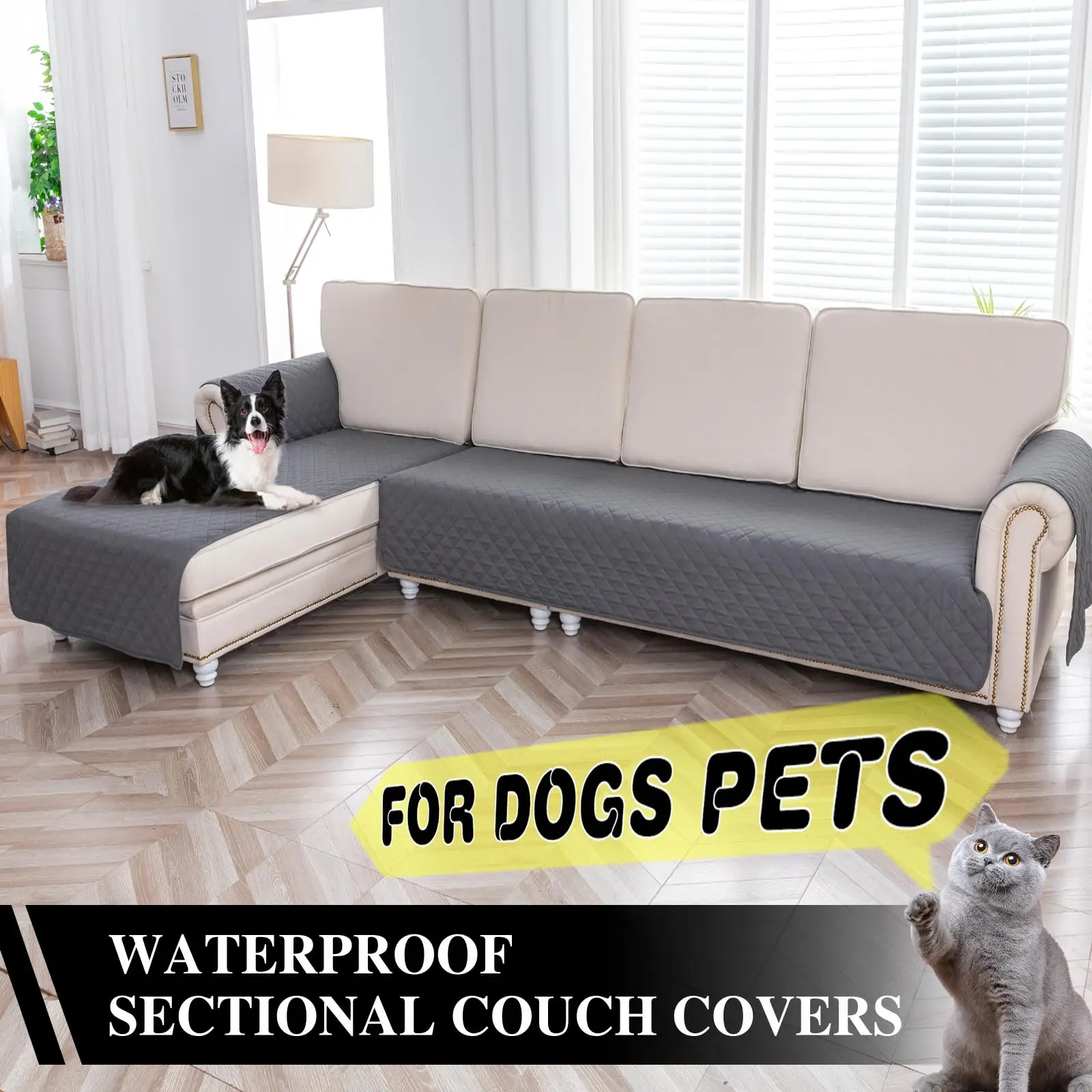 

Sectional Couch Covers Waterproof L Shape Sofa Cover 2pcs Reversible Couch Slipcover with Chaise Lounge Cover Durable for Pets