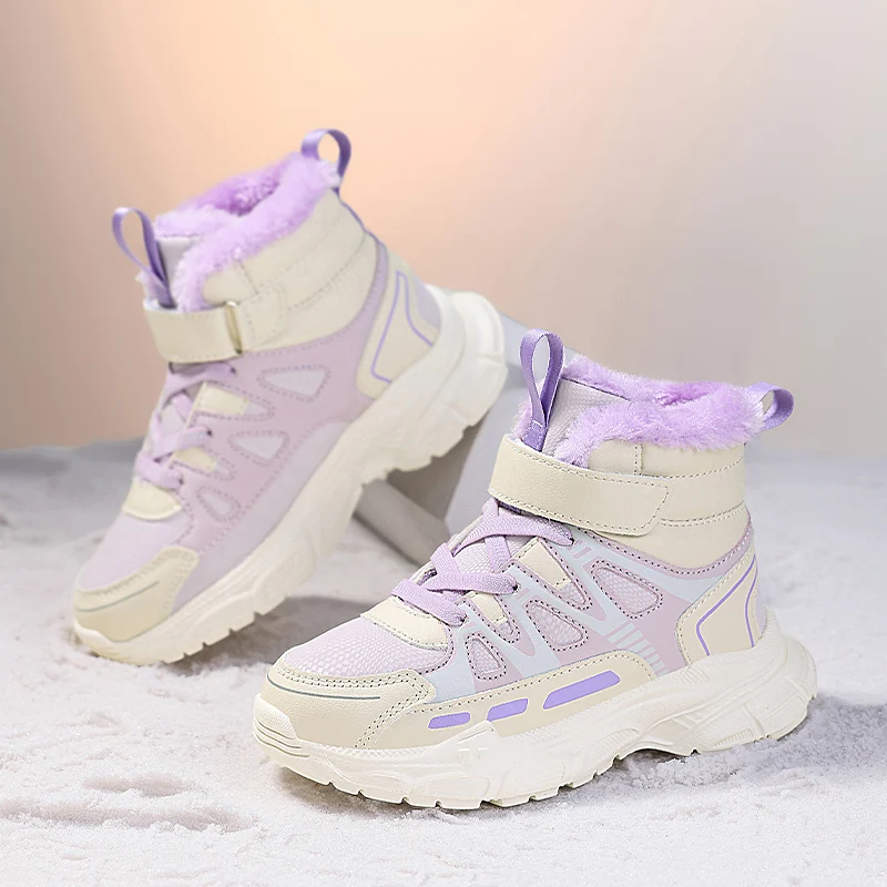 Girls Winter Snow Boots Kids Plush High‑Top Cotton Shoes Thick Sole Anti‑Slip Wear‑Resistant Kids Outdoor Warm Ankle Boots Girls