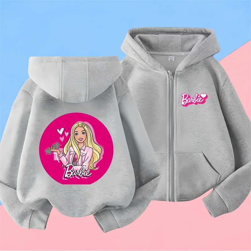 kawaii Barbie Pin Zipper Hoodie kids Girls Sweatshirt Fall Winter Long sleeve Harajuku Jumper Disney Pin Casual hoodie top