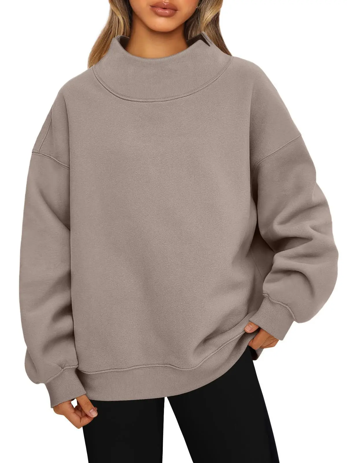 

2025 Women's Fleece Sweatshirt Warm Long-sleeved Solid Color Fashion Top Simple Sports High Collar Street Versatile Pullover