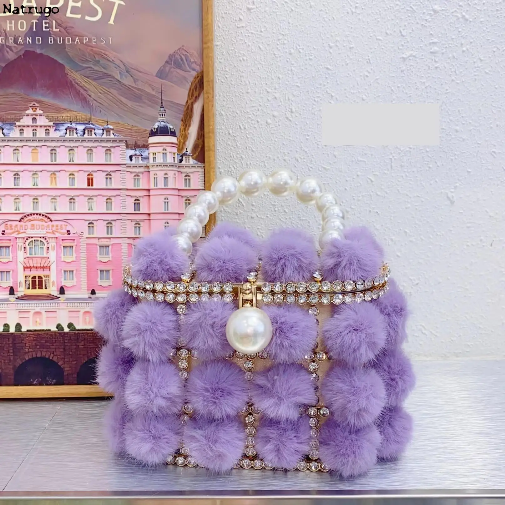 Imagem -03 - Bolsa de Strass com Alça Pérola para Mulheres Peles Falsas Bolsas e Bolsas de Cristal Designer de Luxo Bolsa de Banquete