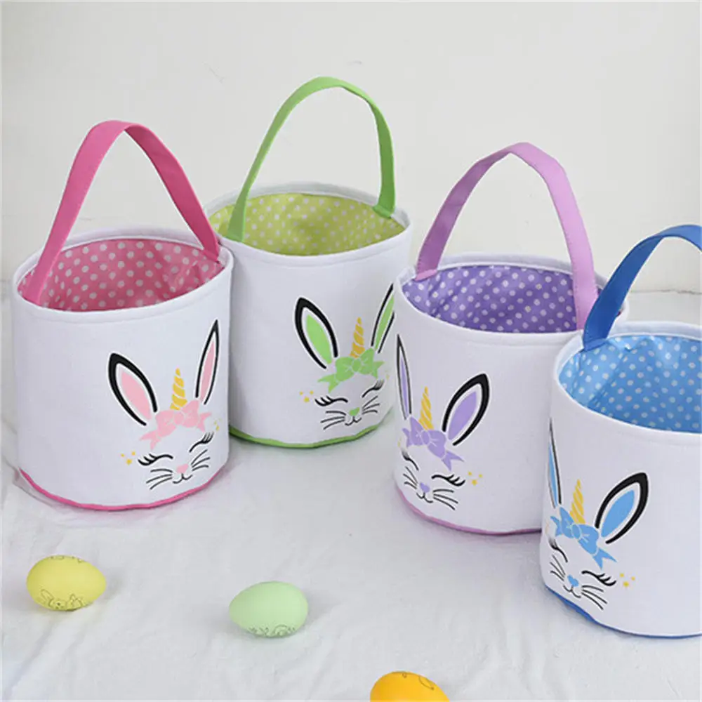 Easter Rabbit Basket Reusable Cotton Bucket Bag Kids Candy Choolate Wrap Bag Gift Bag For Easter Egg Handbag Easter Decoration