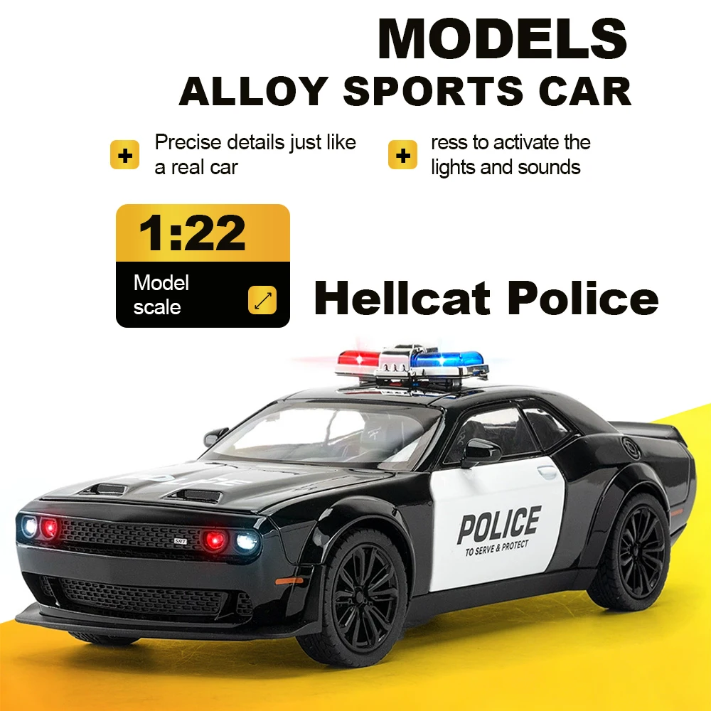 1:22 Scale Hellcat GT3 Car Model Toy Doors Opened Sound Light Models Pull Back Shock Absorption Supercar for Boyfriend Presents