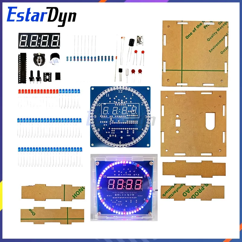 Estardyn DIY obrotowy cyfrowy moduł wyświetlacza LED Alarm elektroniczny zestaw zegara cyfrowego 51 SCM tablica edukacyjna 5V DS1302