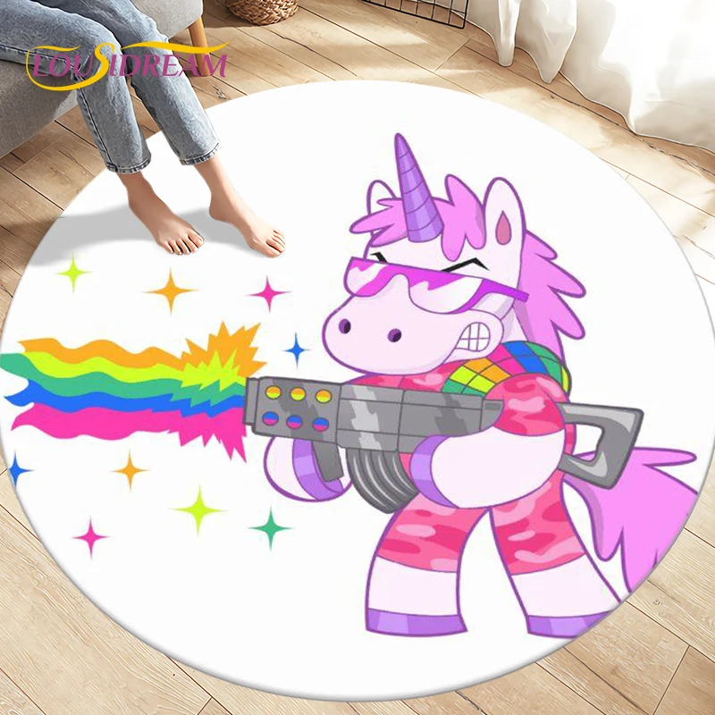 Dywanik dziecięcy Cartoon Cute Unicorn Animals Okrągłe dywany do salonu, dzieci Play Crawling Miękkie antypoślizgowe maty podłogowe