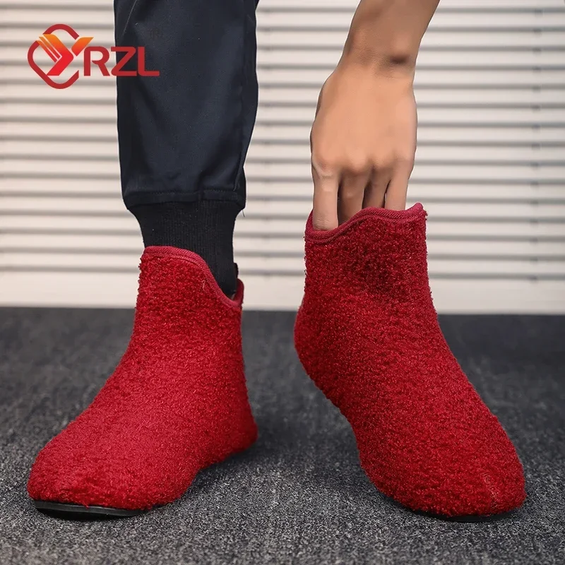 YRZL Winter Cotton Shoes Men High Top Warm Slip on Lightweight Slippers Men Plush Indoor Cotton Loafers Men Winter Warm Shoes