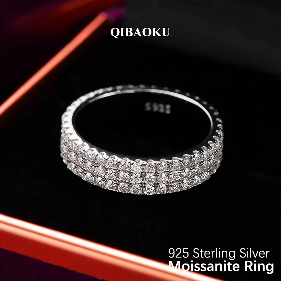 QIBAOKU  3-Row 1.5mm Moissanite Eternity Ring S925 Silver GRA Lab Diamond For Women Men Party Wedding Bands Gifts Jewelry 2026