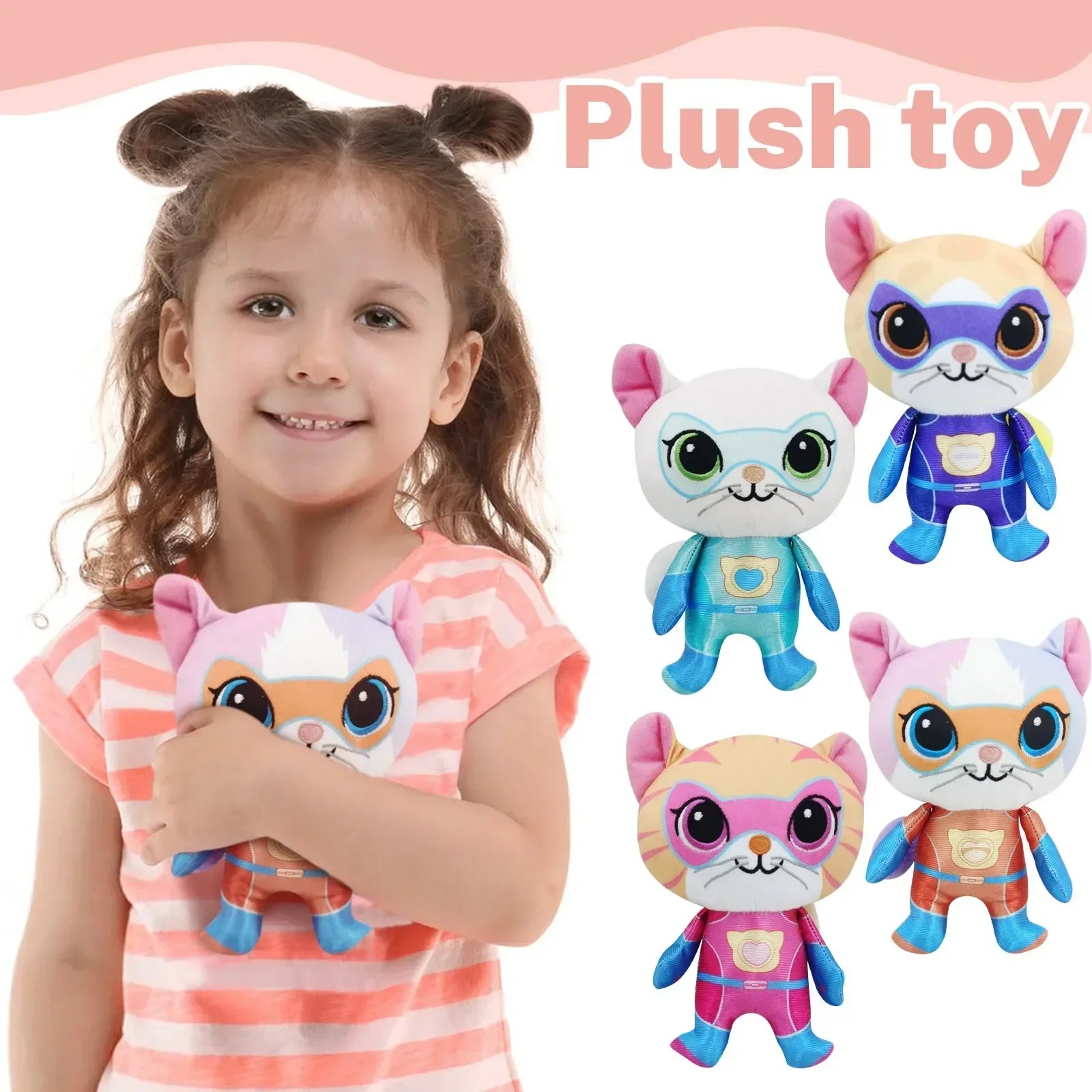 4pcs Super Kitties Team Anime Plush Toys Crystal Super Soft Plush Toy Doll Blue Kitten Green Kitten Yellow Kitten Doll Kids Toy