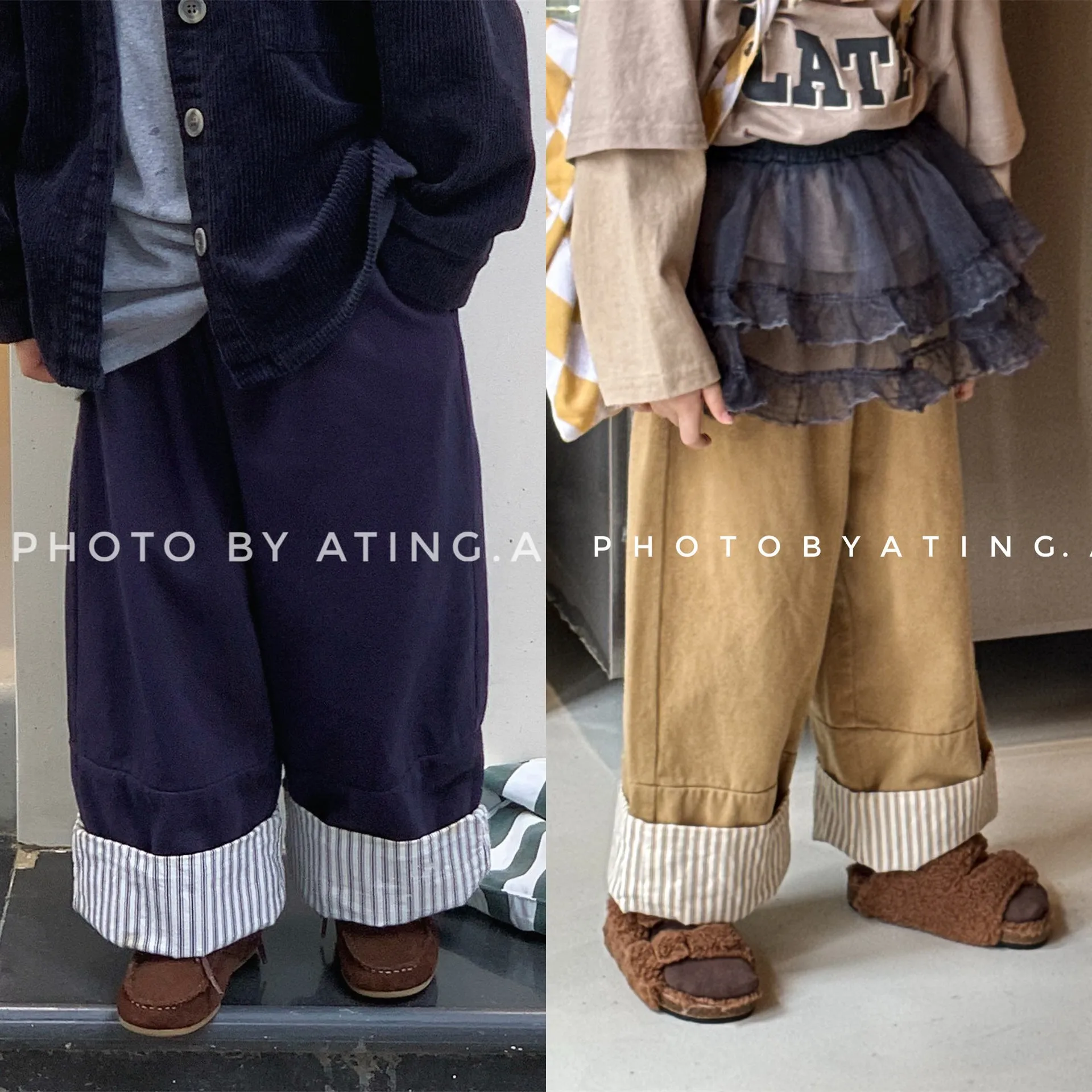 

Осенние детские прямые брюки для девочек, хлопковые полосатые детские широкие брюки для девочек, простые корейские брюки для маленьких девочек