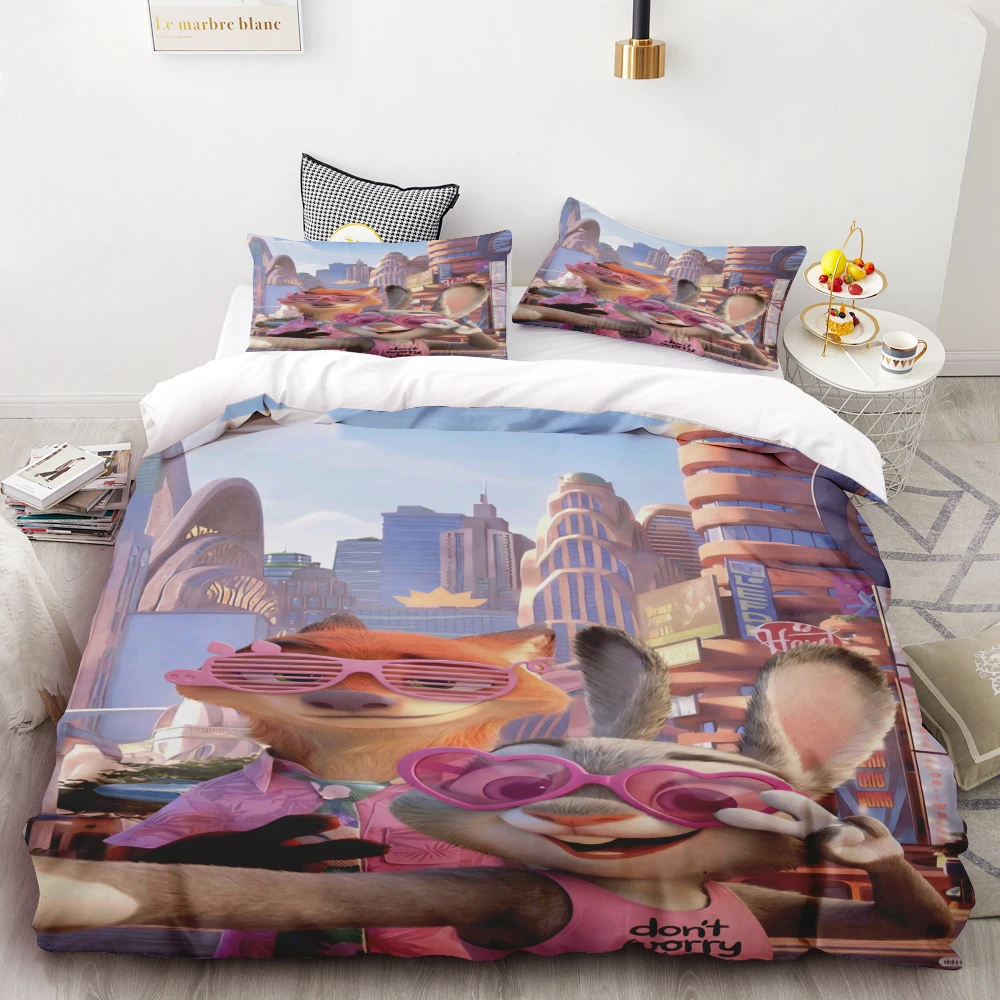 

Zootopia Cartoon Duvet Cover Set Cartoon Nick Wilde Judy Hopps Bedding Set Pillowcase best gifts boys girls Soft and comfortable