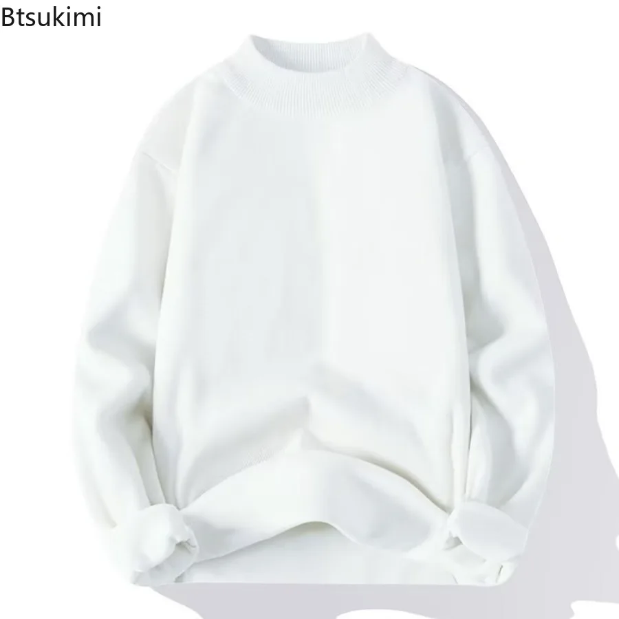 2025 Winter New Men's Half High Collar Thickened Knitted Sweater Casual Base Layer Top Motorcycle Base Layers Warm Cozy Pullover