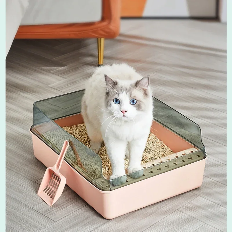 Semi Enclosed Cat Litter Box Transparent Raise The Fence Cat Toilet Prevent External Splashing Cat Box Pet Supplies