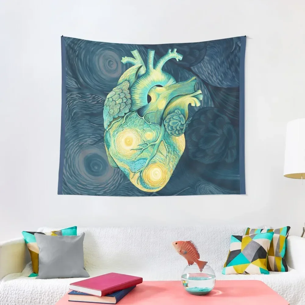 Anatomical Human Heart - Starry Night Inspired Tapestry Wall Deco Japanese Room Decor Outdoor Decoration Tapestry