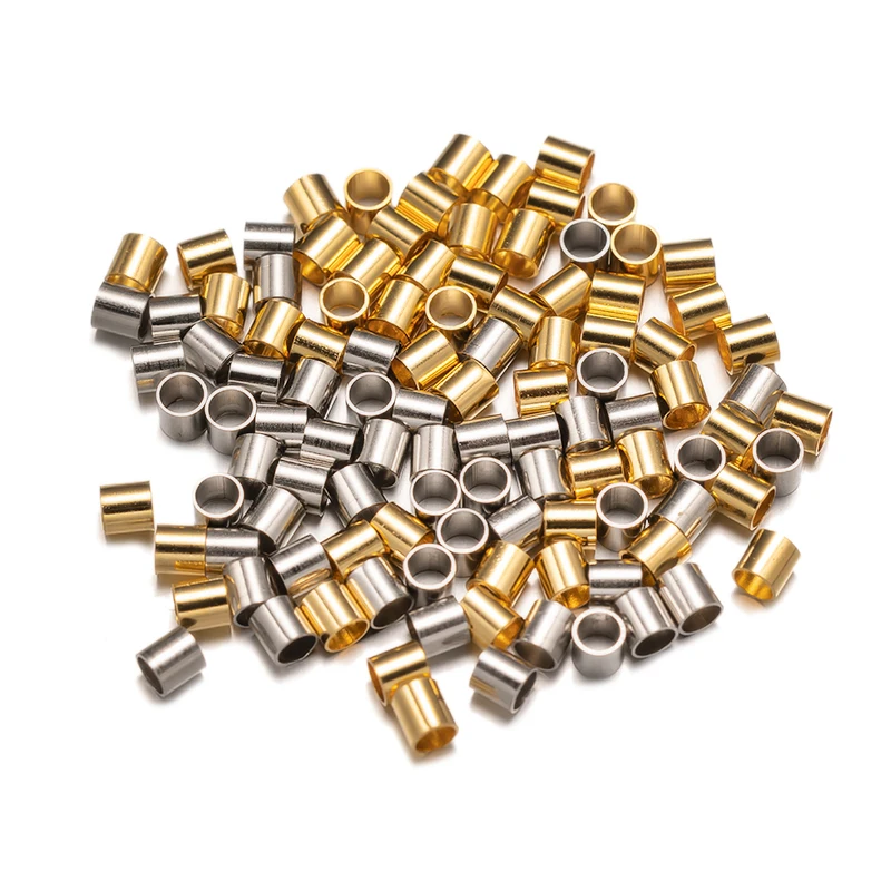 100 teile/los Edelstahl Gold Rohr Stopper Spacer Crimp End Perlen für DIY Halsketten Armbänder Schmuck Machen Liefert Material – Detail 2