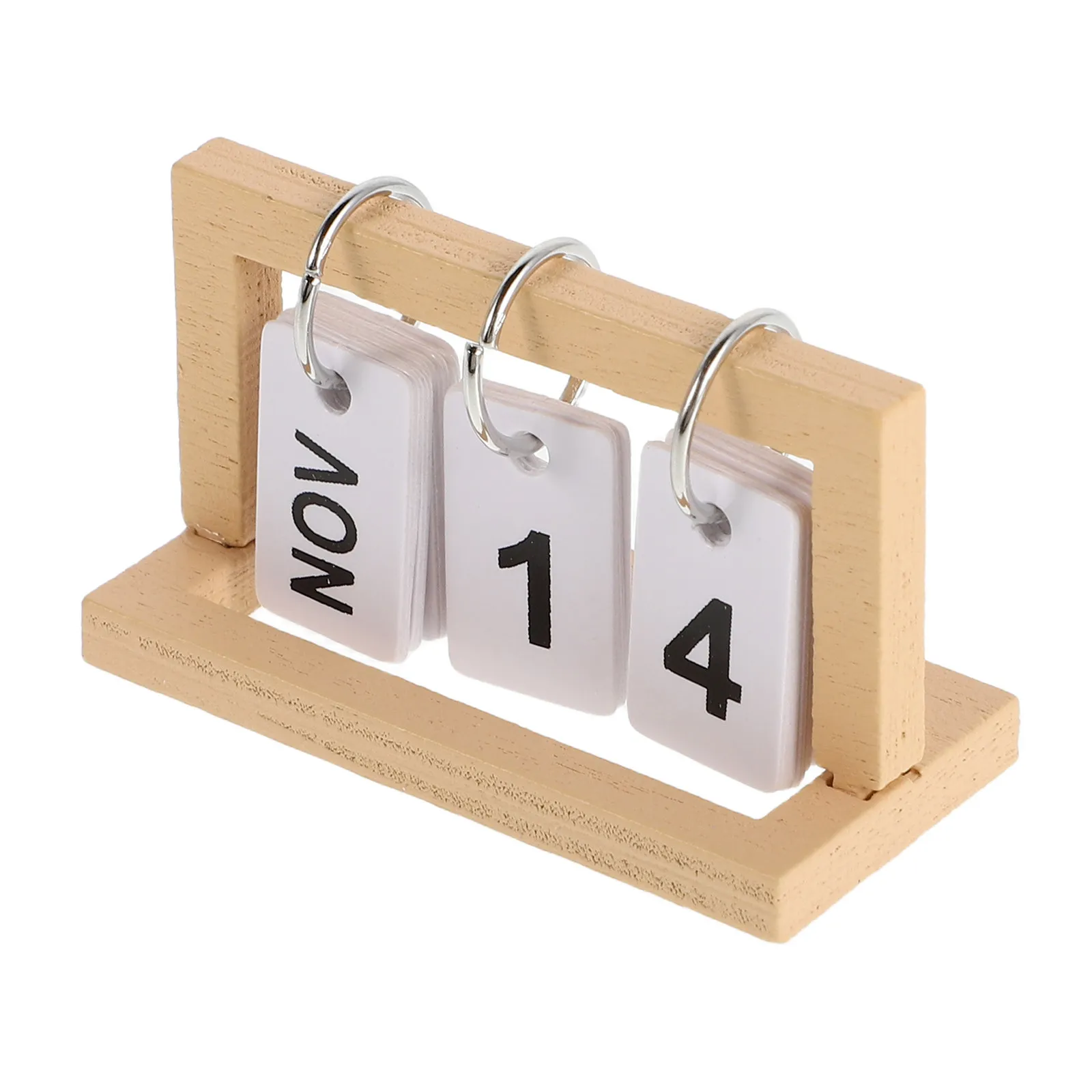 

Miniature Wooden Flip Calendar Beige Tiny Desk Perpetual Calendar for Dollhouse Decoration Small Office Table Decor