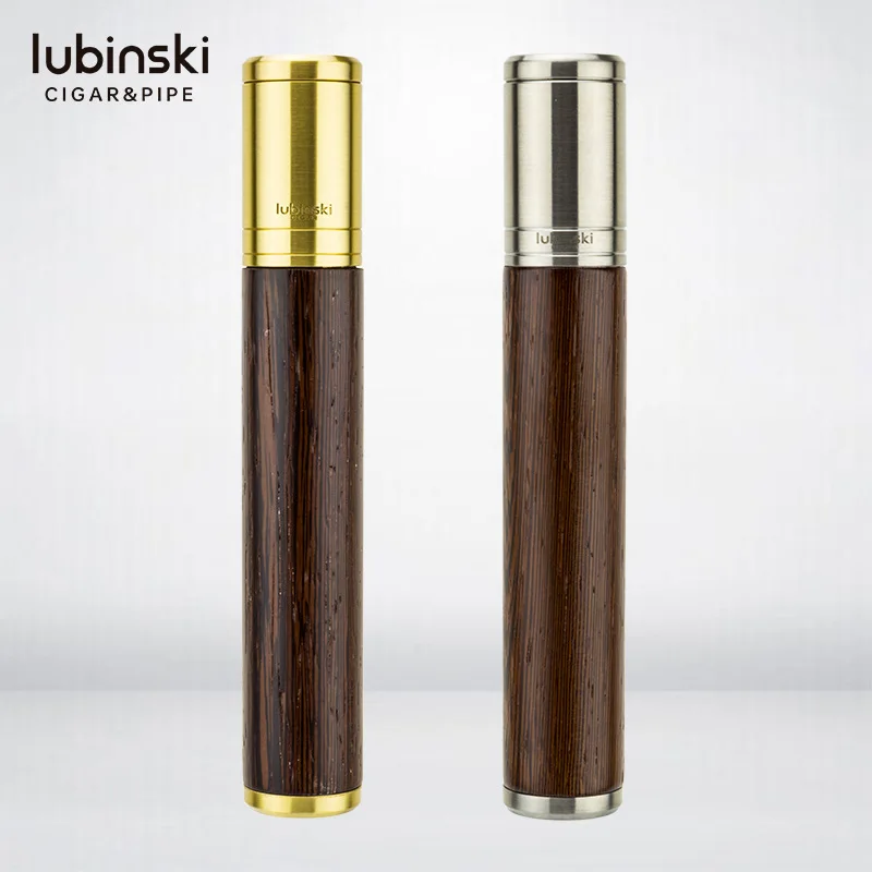 LUBINSKI Cigar Travel Tube Moisturizer Tube Zinc Alloy Vintage Wood Portable Single Cigar Tube